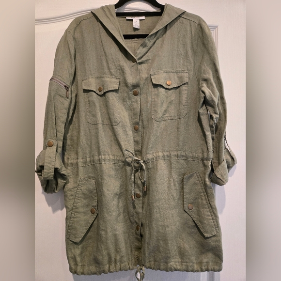 Style & Co. Light Olive Utility Jacket with Drawstring - Picture 3 of 9
